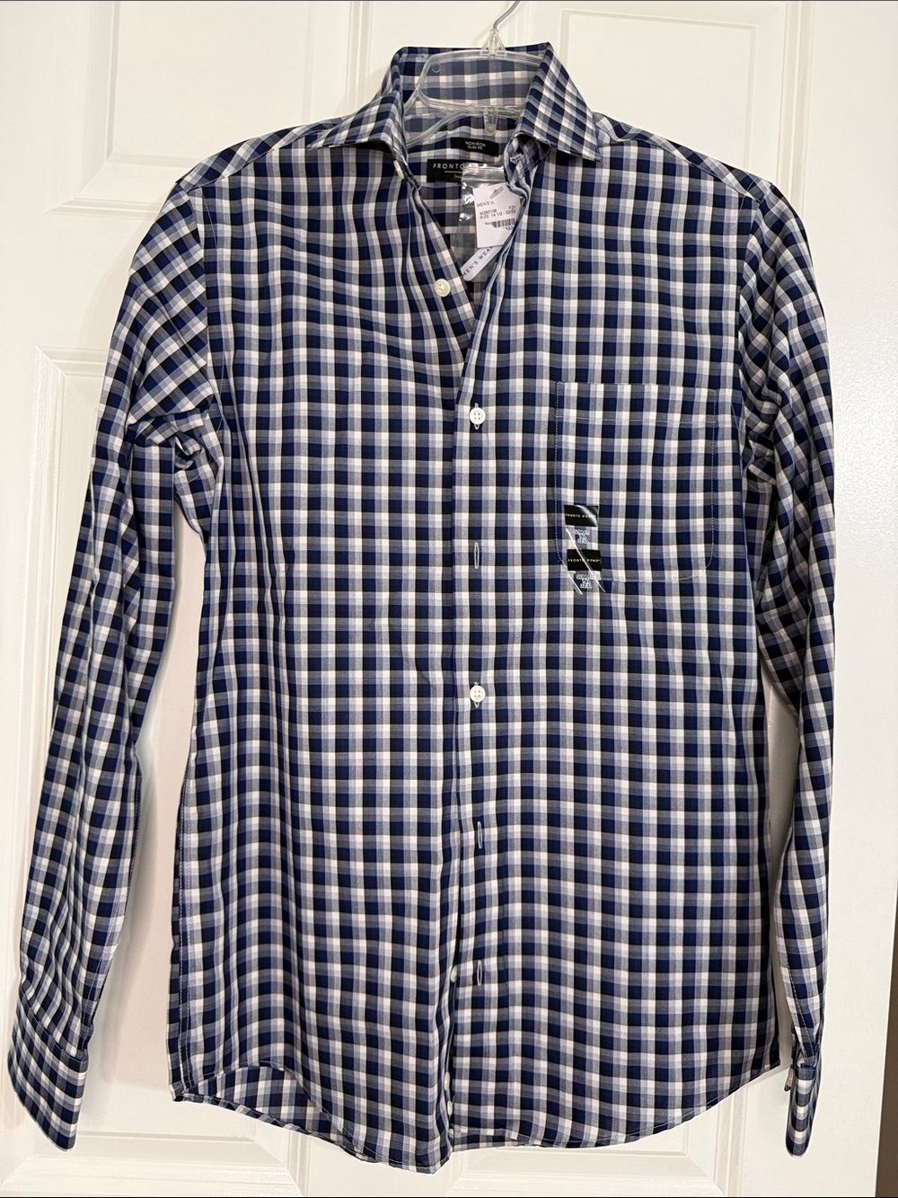 Pronto Uomo Blue and White Checked Dress Shirt
